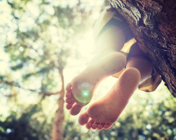 Et par fødder vises ved et træ, det kan være et barns eller en voksen som måske har brug for psykoterapi og et empatisk rum